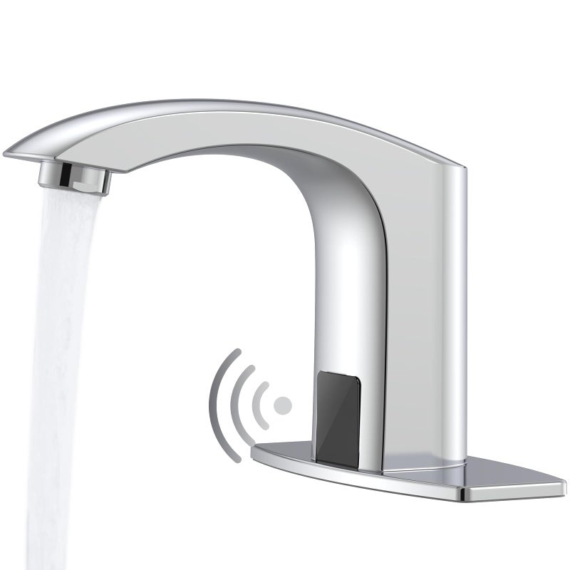 Green Spring Greenspring Touchless Bathroom Sink Faucets, Automatic Faucet Bathroom Commercial Motion Sensor Faucet Battery or Plug-in Powered with Control Box and Temperature Mixer, Brass, Brushed Nickel - Image 1